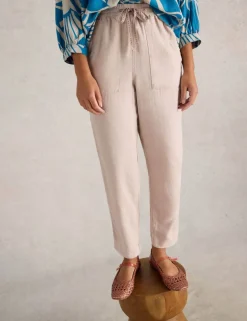 Linen Blend Drawstring Ankle Grazer Trousers