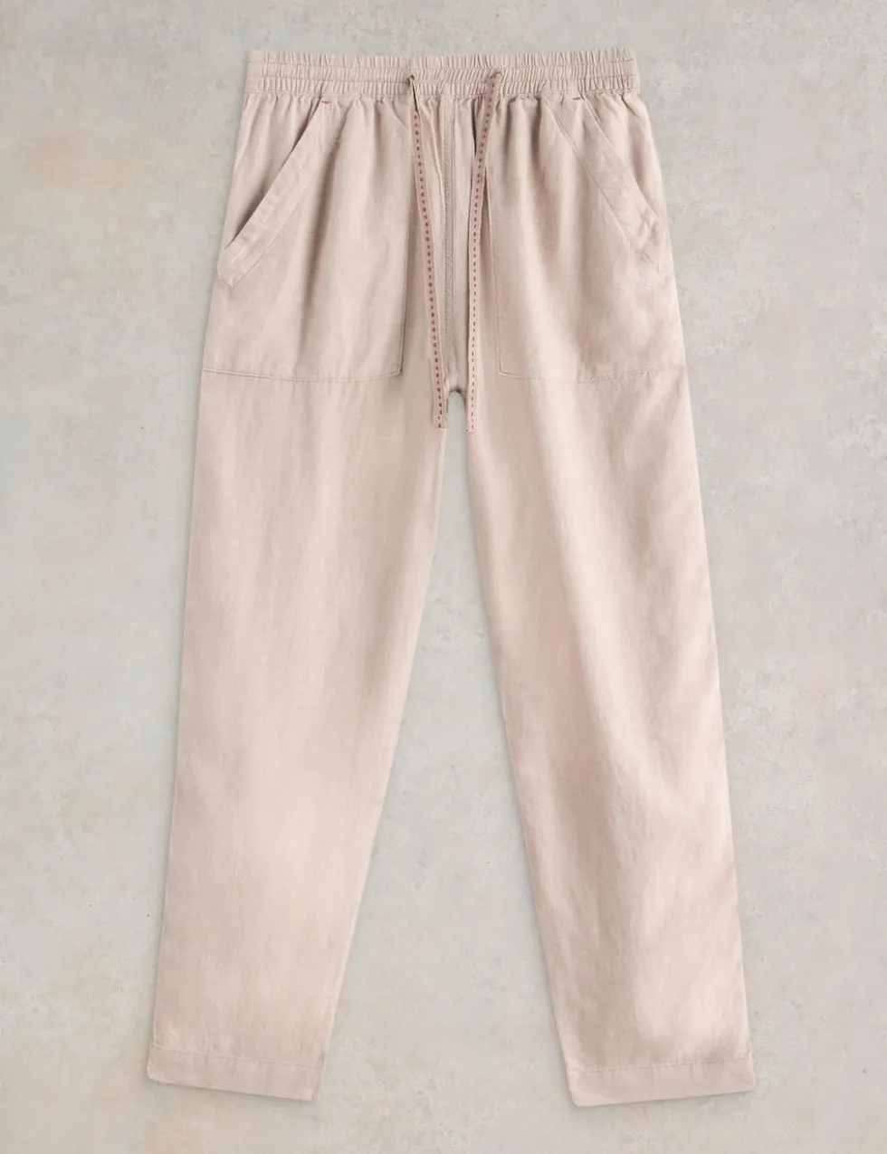 Linen Blend Drawstring Ankle Grazer Trousers