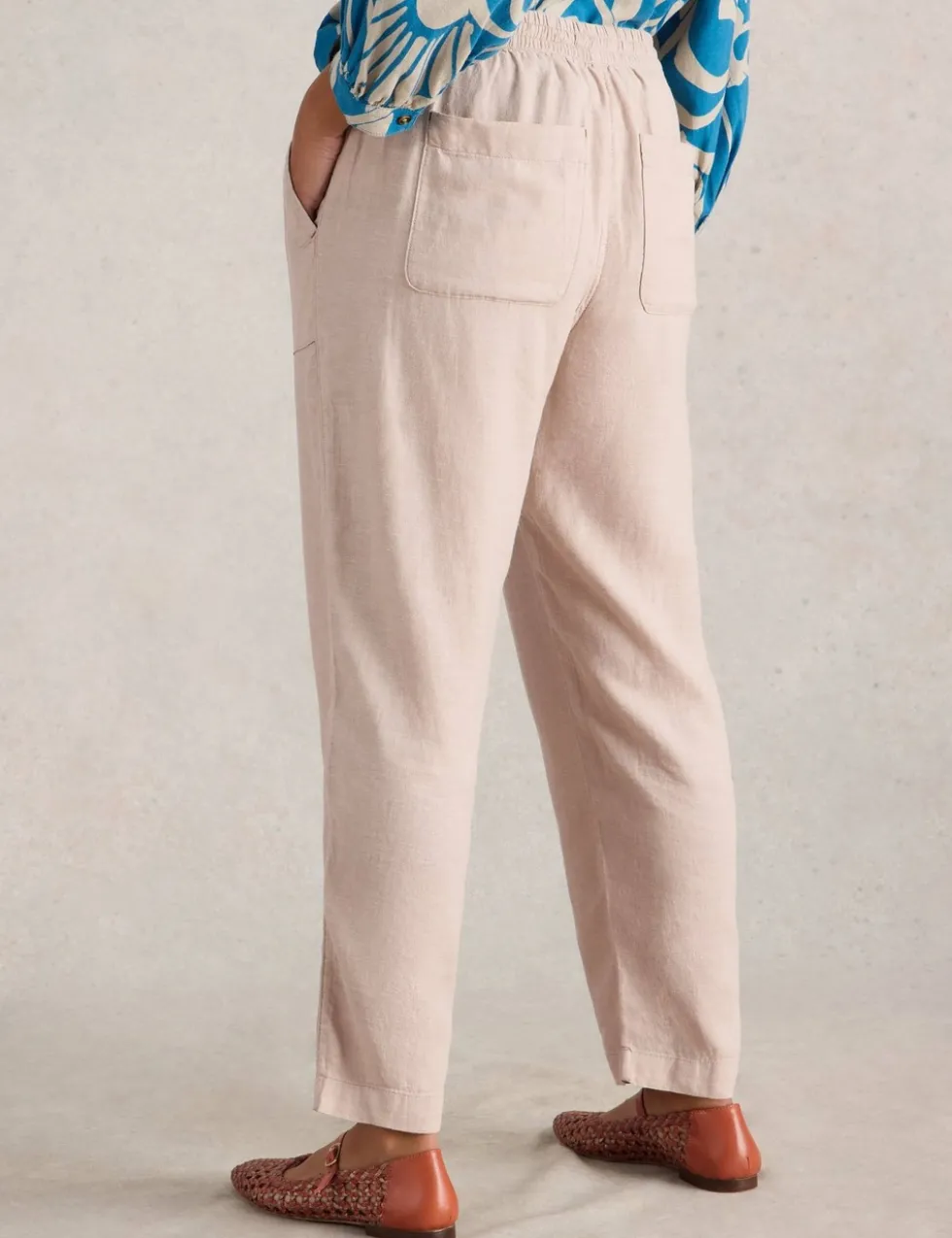 Linen Blend Drawstring Ankle Grazer Trousers
