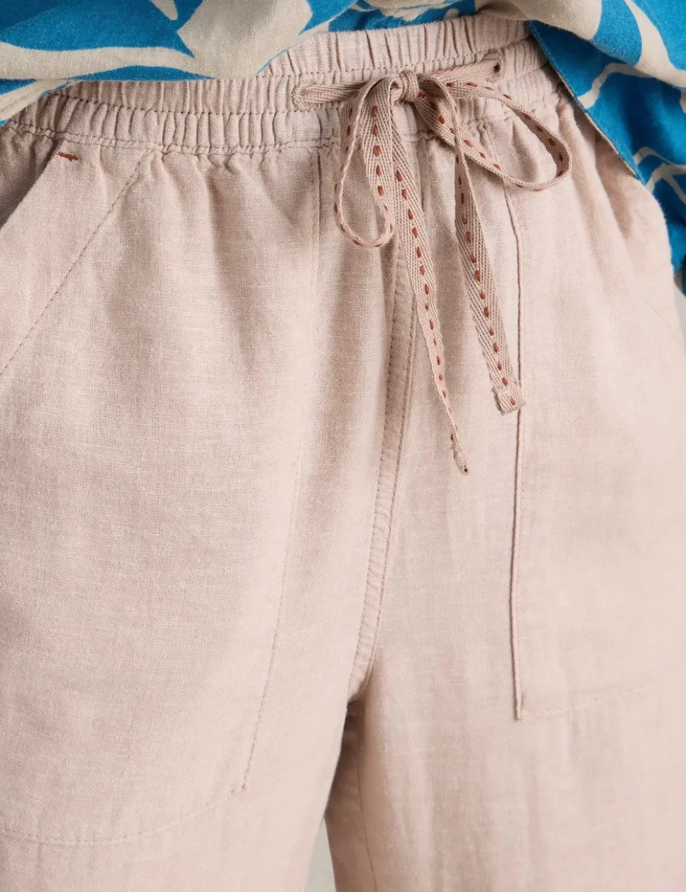 Linen Blend Drawstring Ankle Grazer Trousers