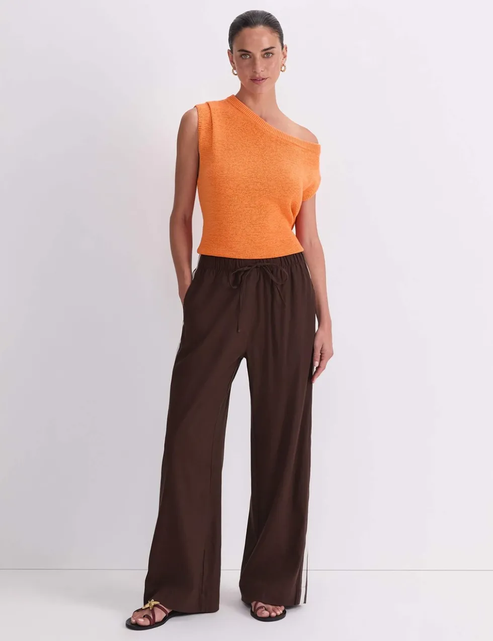 Linen Blend Drawstring Trousers