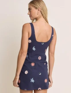 Linen Blend Embroidered Mini Shift Dress