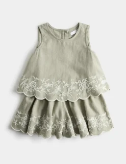 Linen Blend Embroidered Outfit (2-10 Yrs)