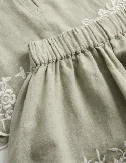 Linen Blend Embroidered Outfit (2-10 Yrs)