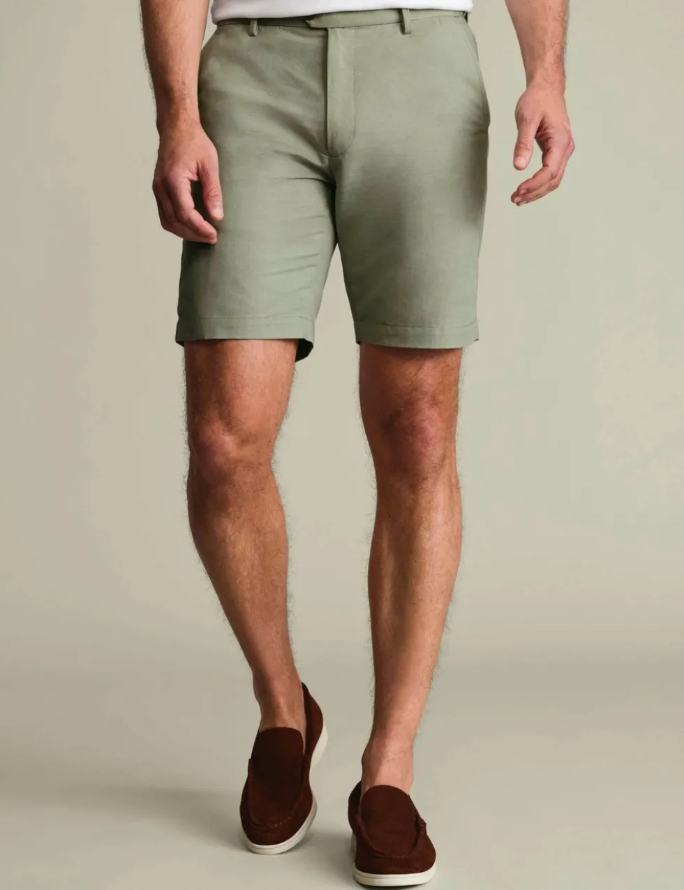 Linen Blend Flat Front Shorts