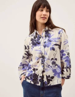 Linen Blend Floral Collared Shirt