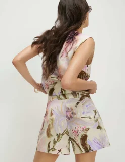 Linen Blend Floral High Waisted Shorts