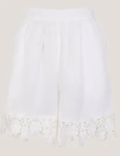 Linen Blend Floral Lace Trimmed Shorts