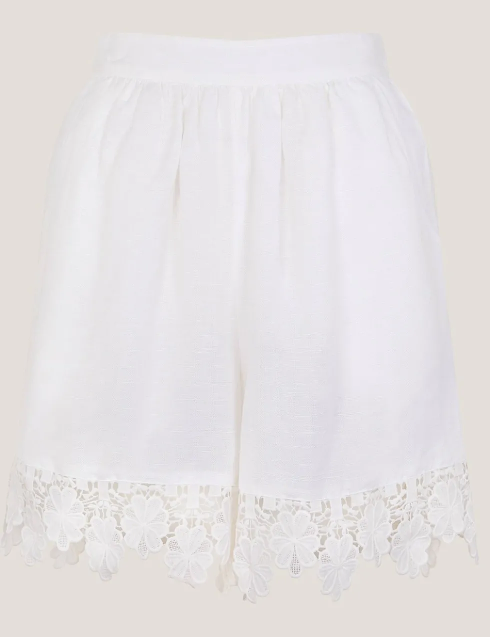 Linen Blend Floral Lace Trimmed Shorts