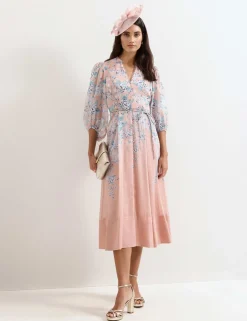 Linen Blend Floral Midi Skater Dress