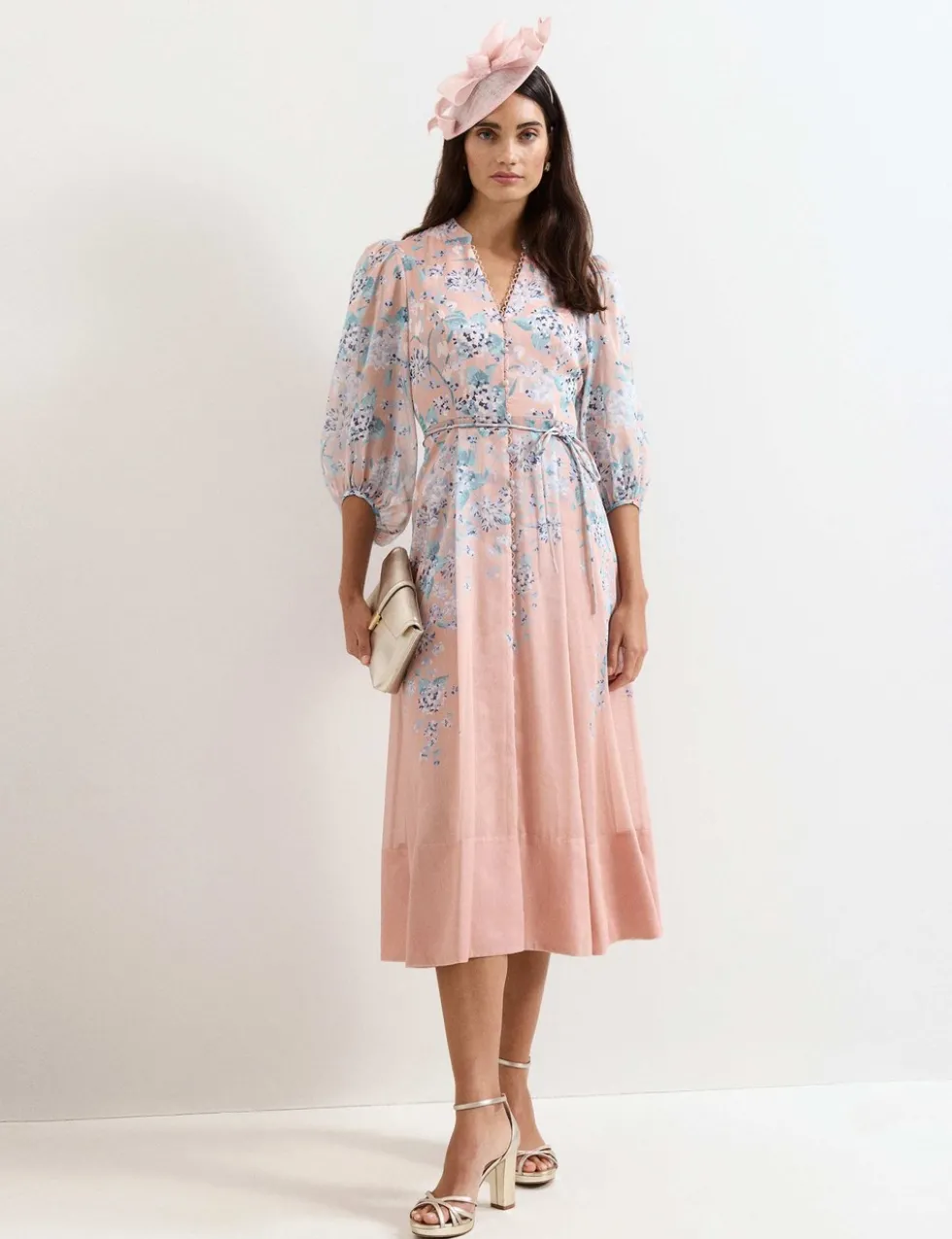 Linen Blend Floral Midi Skater Dress