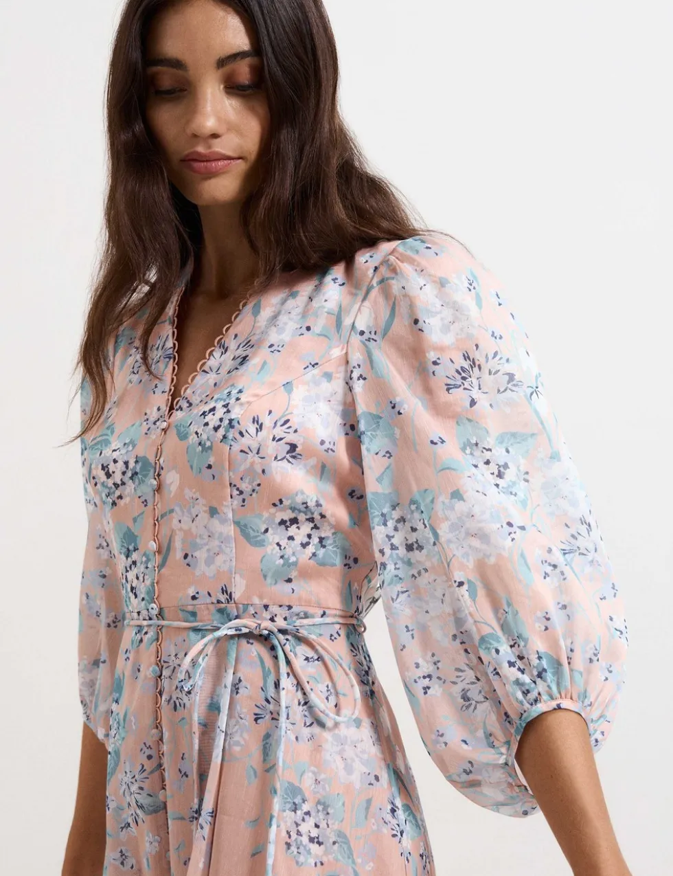 Linen Blend Floral Midi Skater Dress
