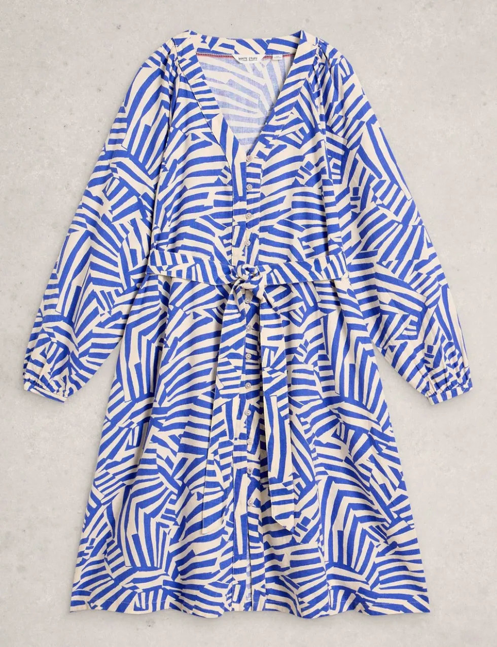 Linen Blend Geometric Mini Shirt Dress