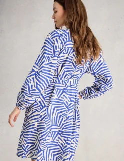 Linen Blend Geometric Mini Shirt Dress