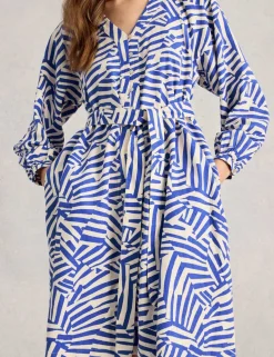 Linen Blend Geometric Mini Shirt Dress