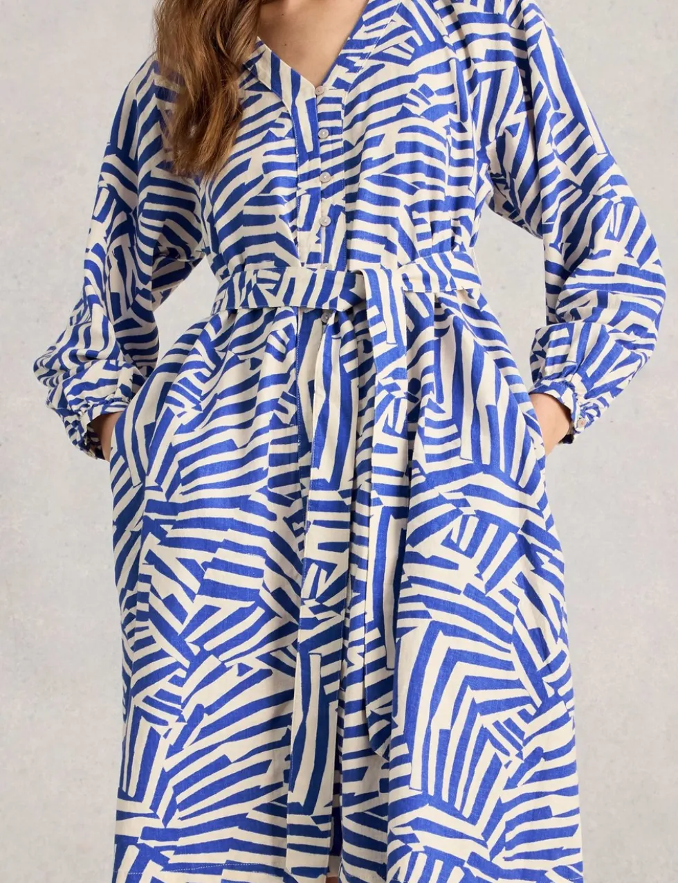 Linen Blend Geometric Mini Shirt Dress