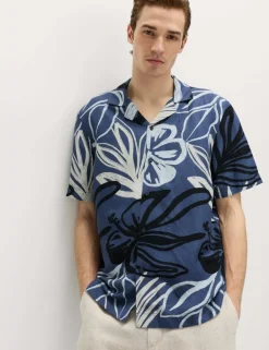 Linen Blend Hawaiian Short Sleeve Shirt