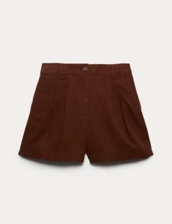 Linen Blend High Waisted Pleat Front Shorts