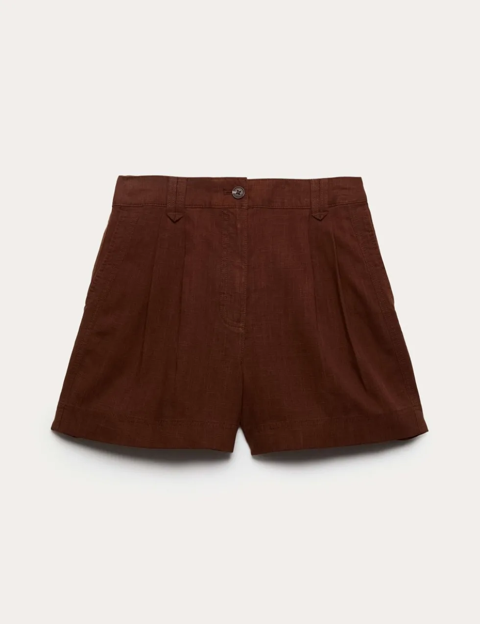 Linen Blend High Waisted Pleat Front Shorts