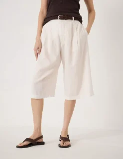 Linen Blend High Waisted Bermuda Shorts