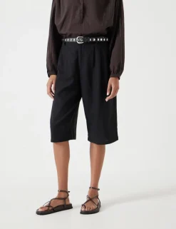 Linen Blend High Waisted Bermuda Shorts