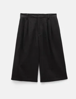 Linen Blend High Waisted Bermuda Shorts