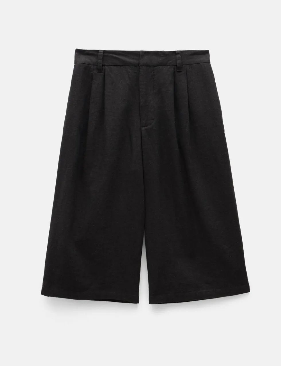 Linen Blend High Waisted Bermuda Shorts