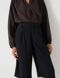 Linen Blend High Waisted Bermuda Shorts