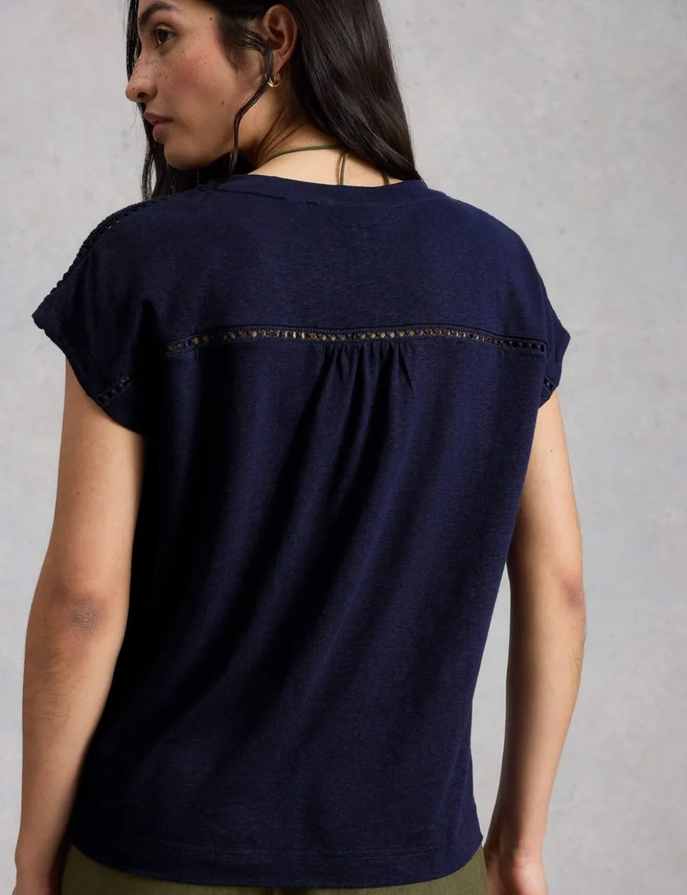Linen Blend Lace Trim T-Shirt