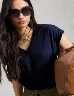Linen Blend Lace Trim T-Shirt