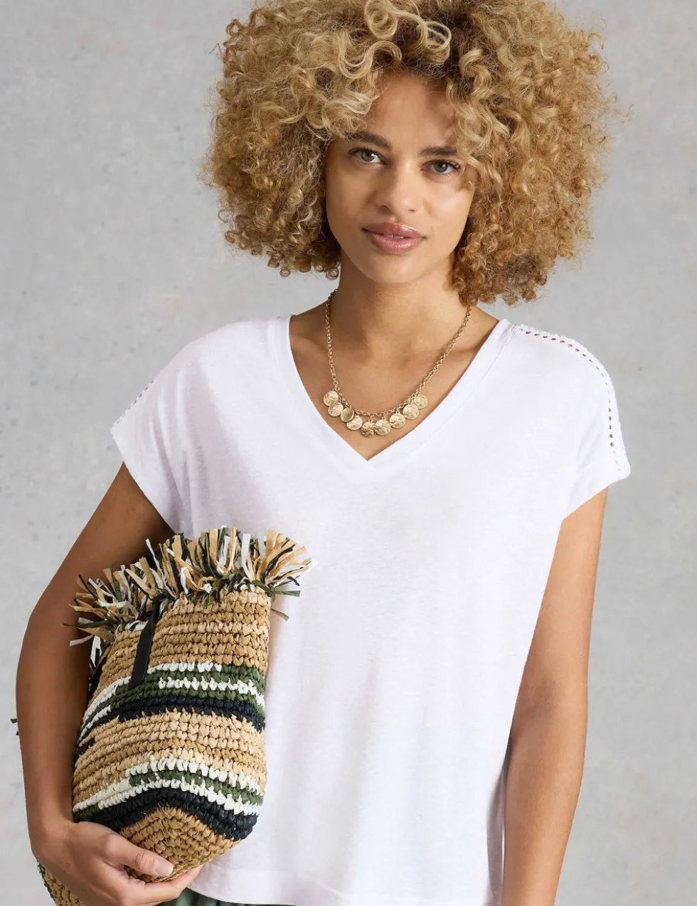 Linen Blend Lace Trim T-Shirt