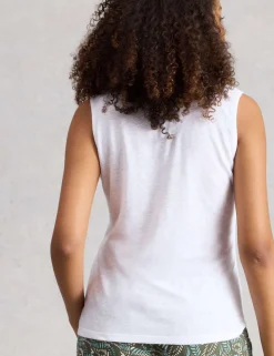 Linen Blend Lace Trim V-Neck Vest Top