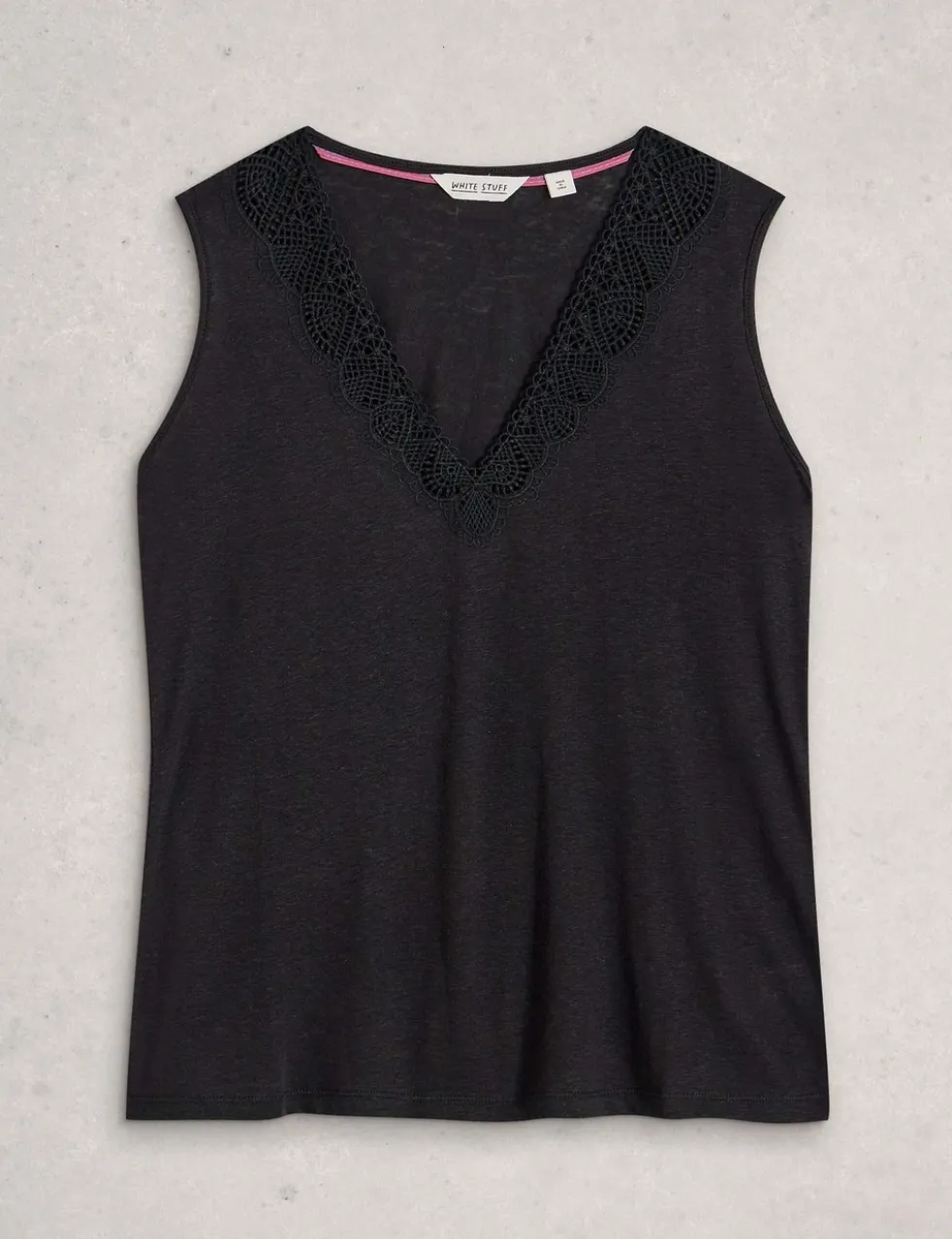 Linen Blend Lace Trim V-Neck Vest Top
