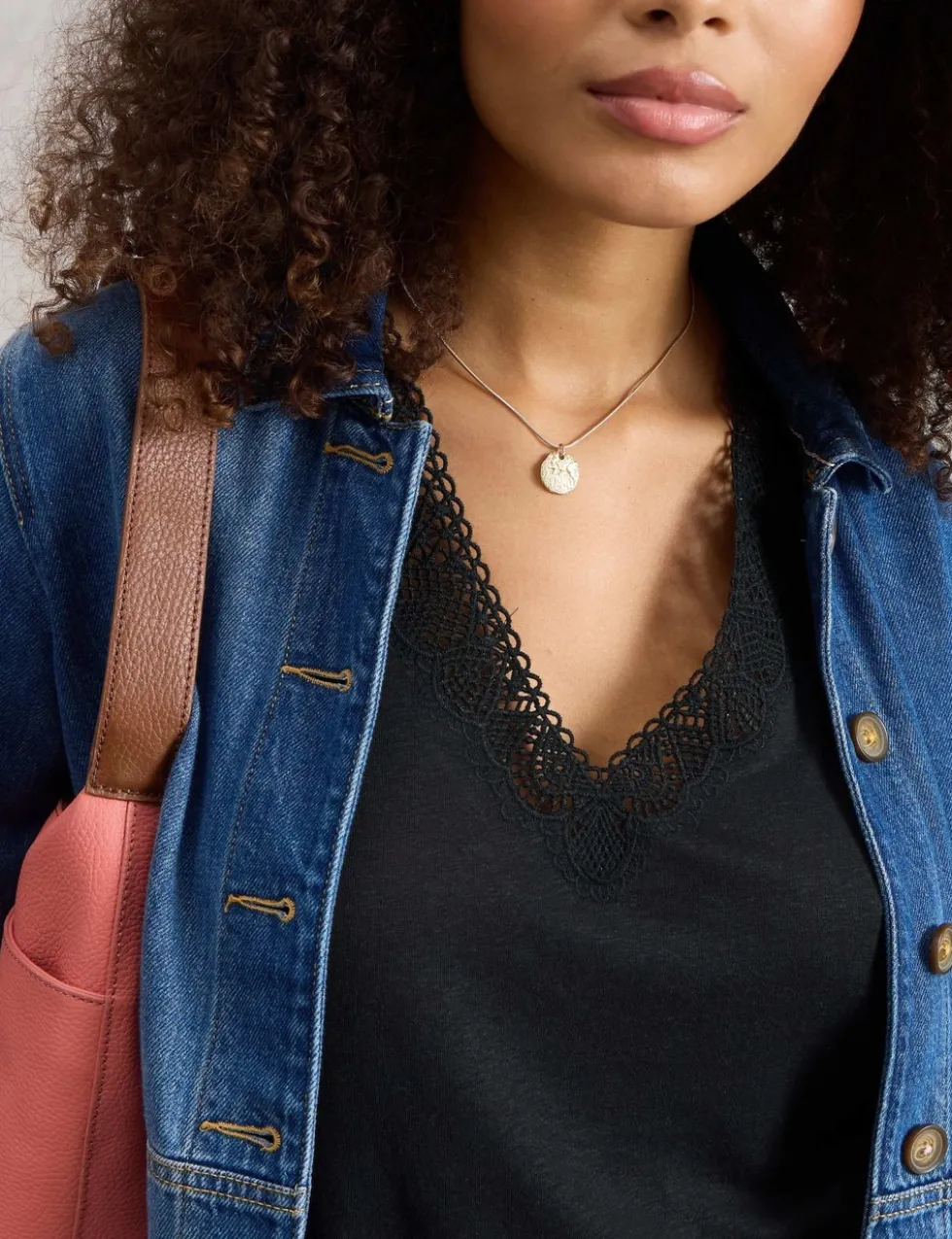 Linen Blend Lace Trim V-Neck Vest Top