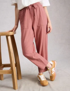 Linen Blend Leaf Print Tapered Trousers