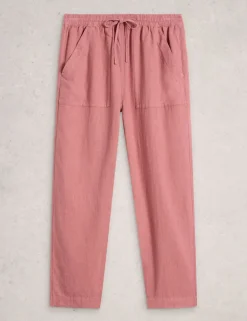 Linen Blend Leaf Print Tapered Trousers
