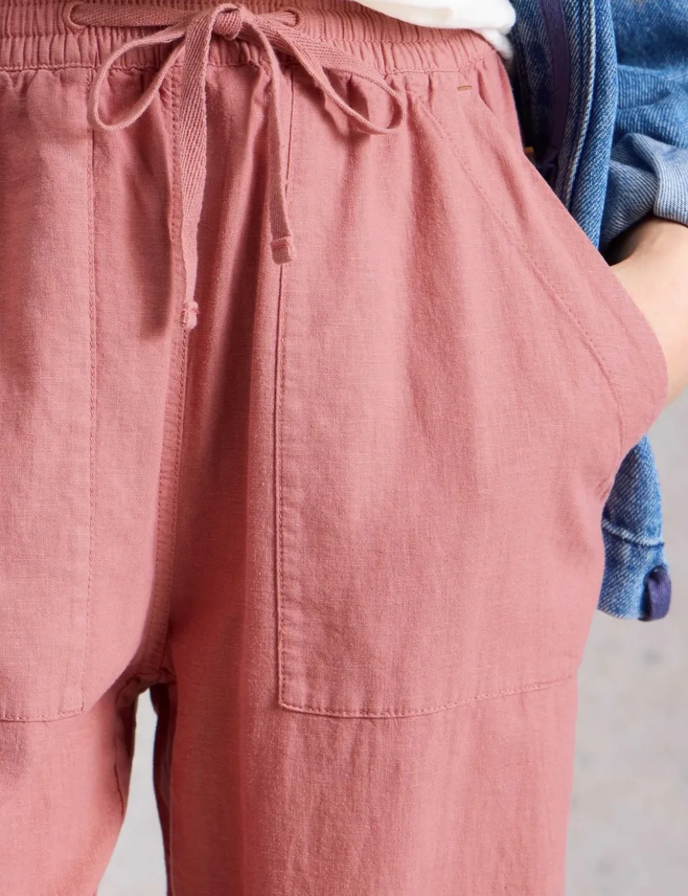 Linen Blend Leaf Print Tapered Trousers