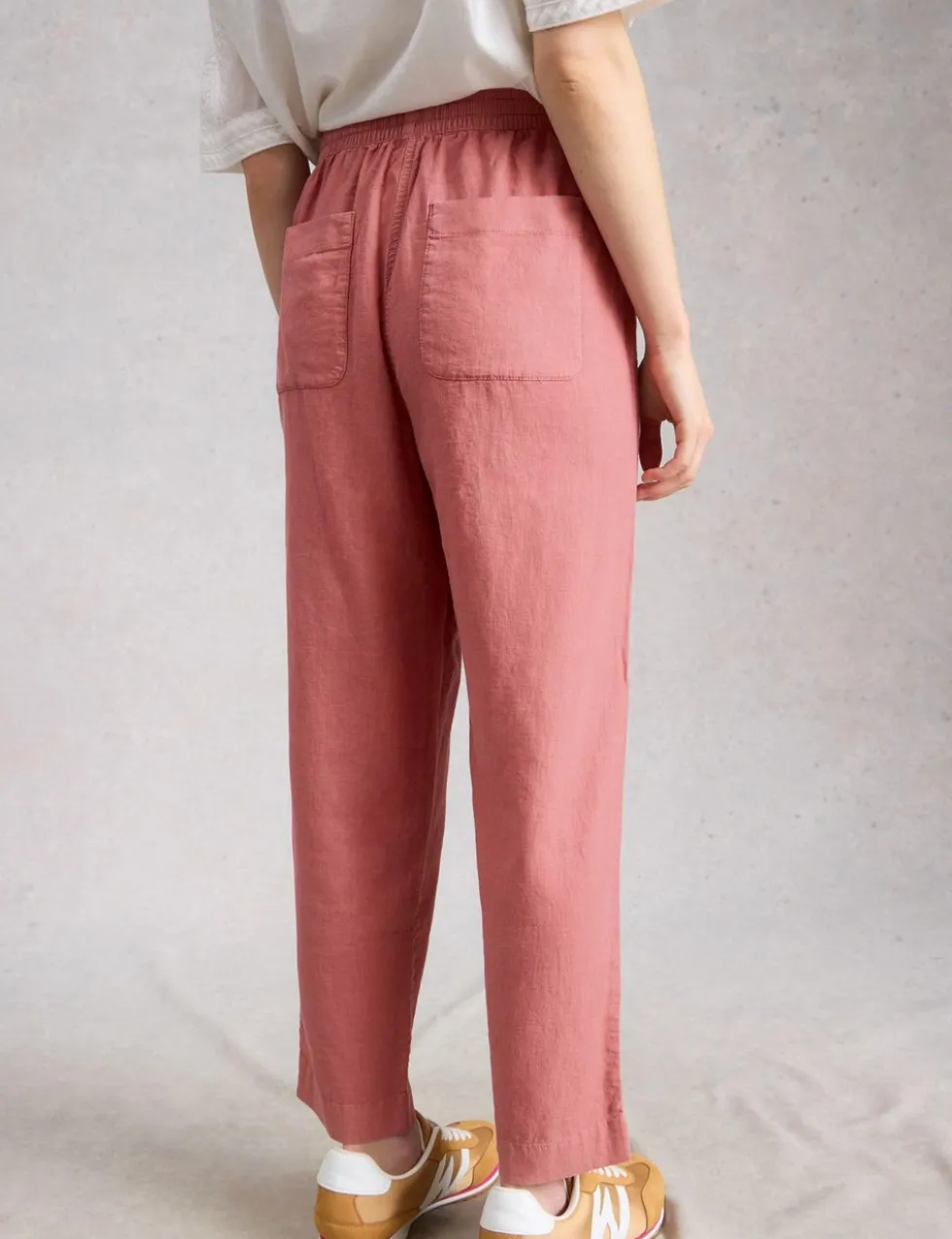Linen Blend Leaf Print Tapered Trousers