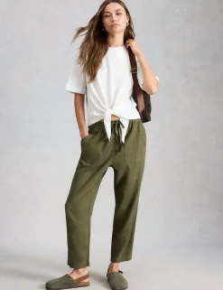 Linen Blend Leaf Print Tapered Trousers