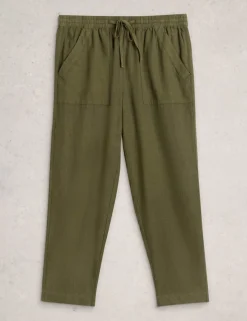 Linen Blend Leaf Print Tapered Trousers