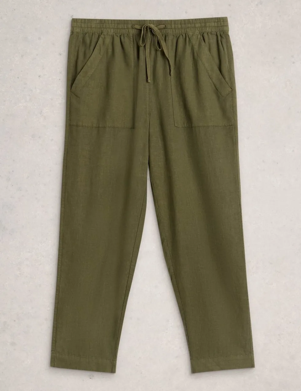 Linen Blend Leaf Print Tapered Trousers