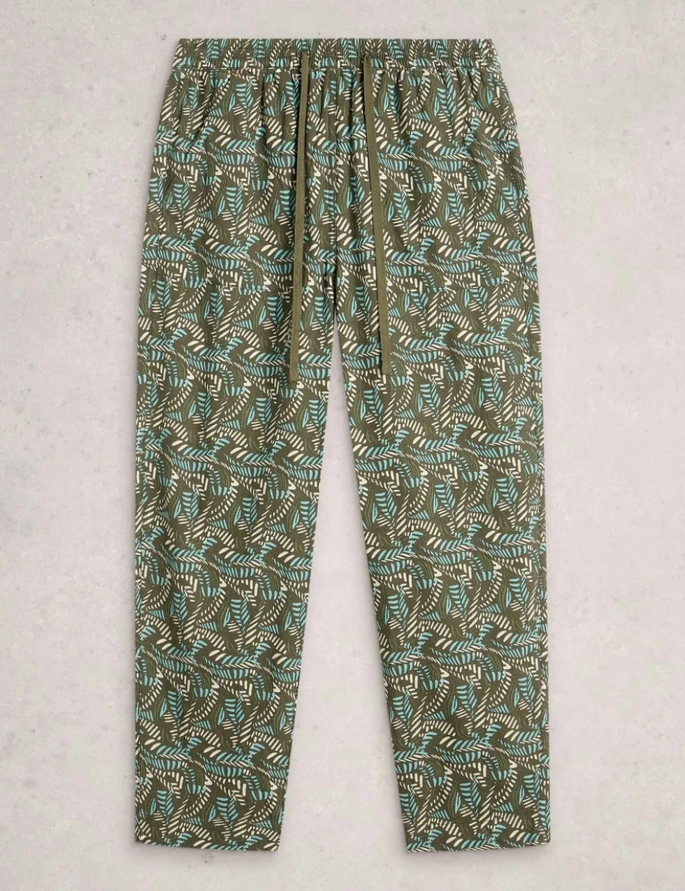 Linen Blend Leaf Print Tapered Trousers