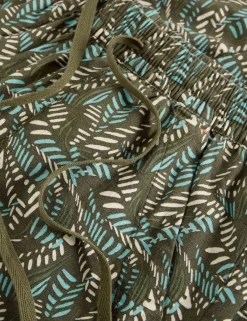 Linen Blend Leaf Print Tapered Trousers