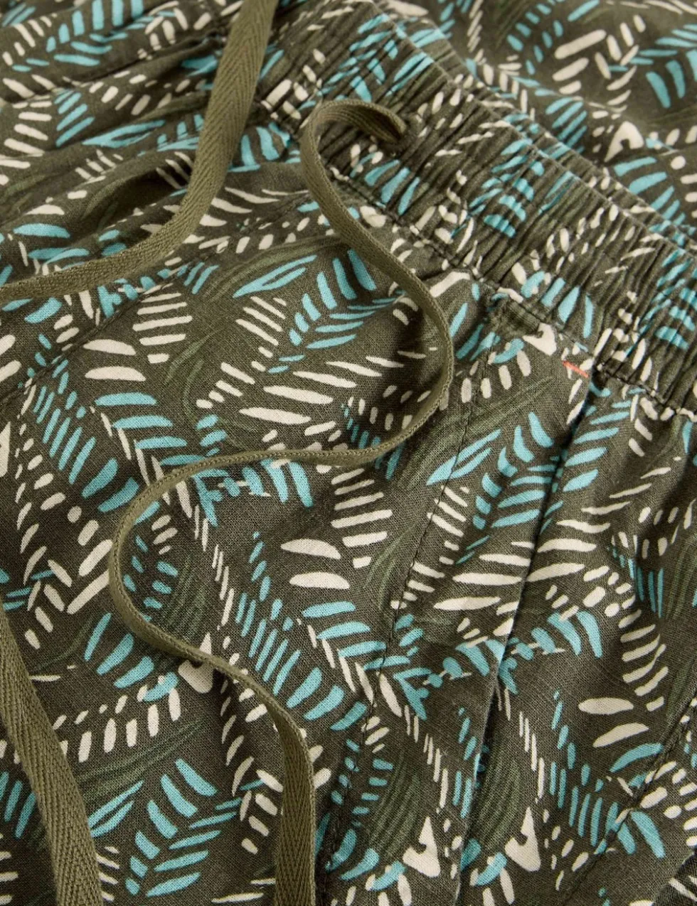 Linen Blend Leaf Print Tapered Trousers