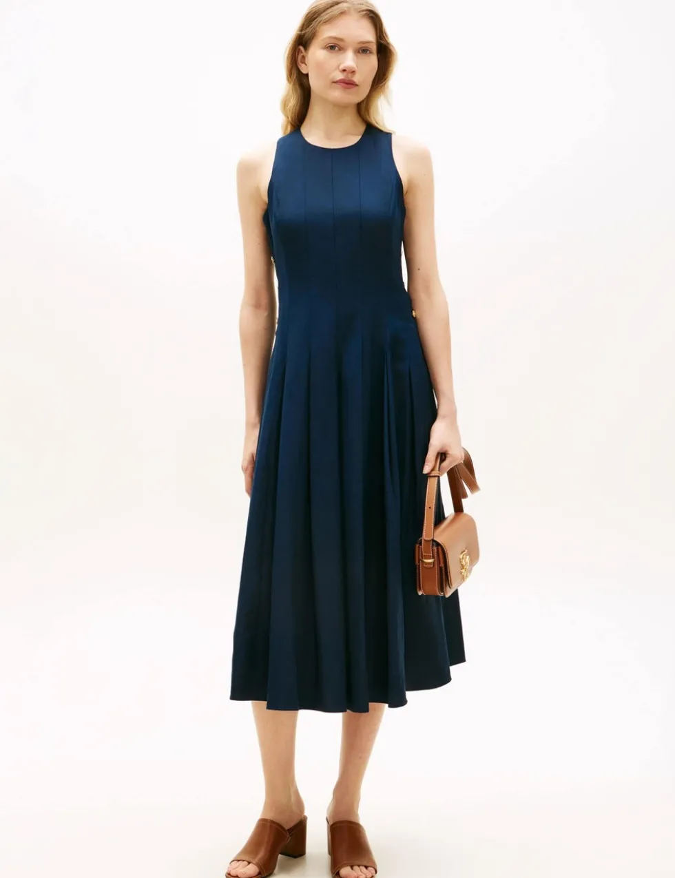 Linen Blend Midi Skater Dress