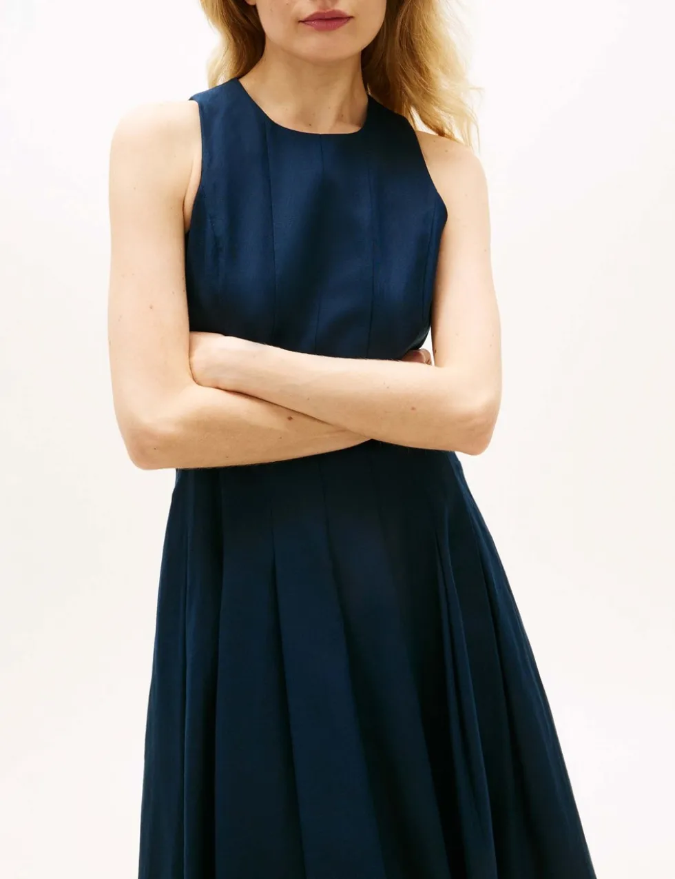 Linen Blend Midi Skater Dress