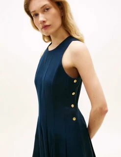 Linen Blend Midi Skater Dress
