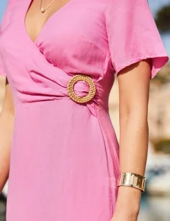 Linen Blend Midi Wrap Dress