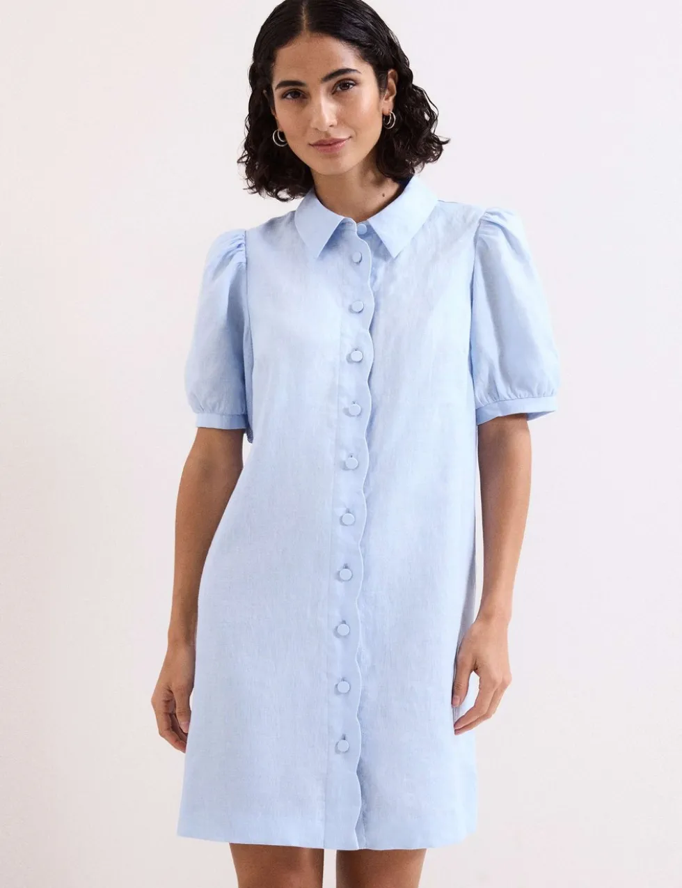 Linen Blend Mini Shirt Dress