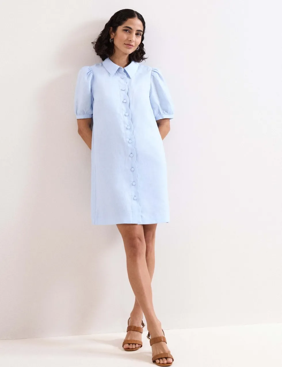 Linen Blend Mini Shirt Dress